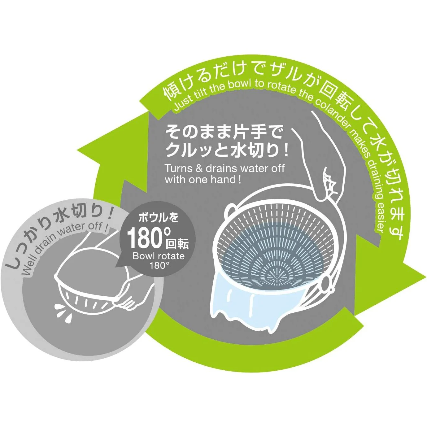 Spin Wheel Colander L Green Color (Made in Japan) - Image 12